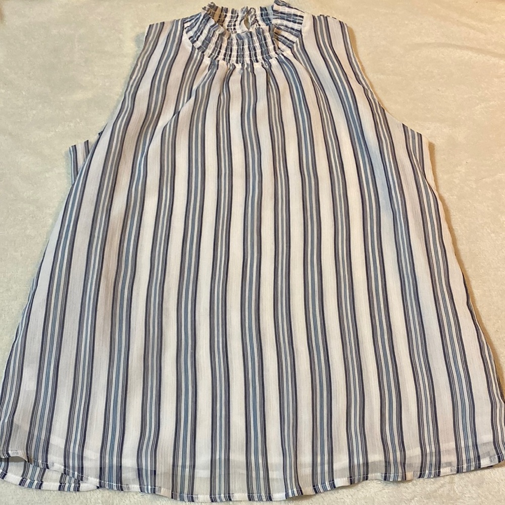 Ann Taylor Blue and White Striped Blouse